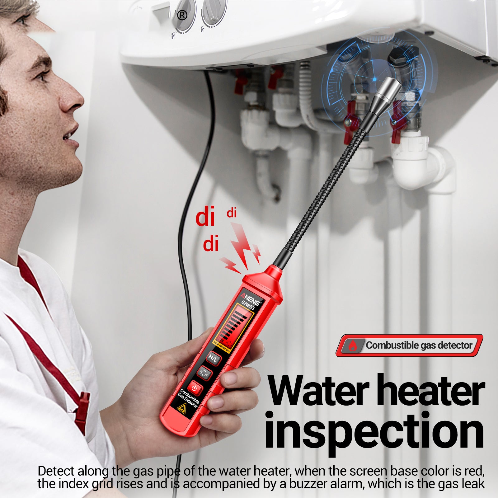 ANENG GN803 Combustible Gas Detector with Indicator Screen, Flexible Hose Methane Tester ANENG GN803 Combustible Gas Detector with Indicator Screen, Flexible Hose Methane Tester